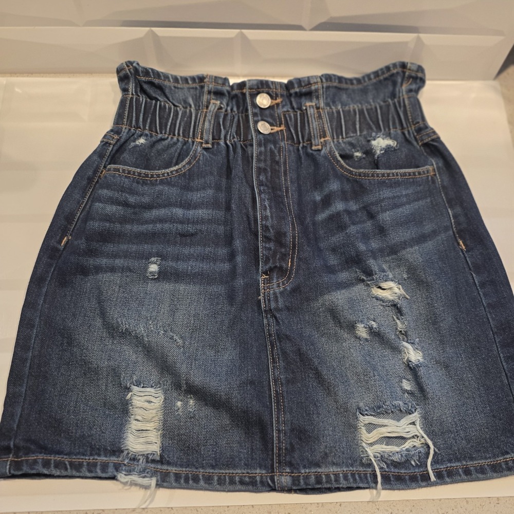Vervet Claudia Denim Mini Skirt Womens Med. Blue Dark Wash Distressed Y2k